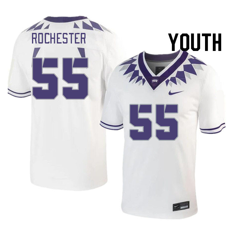 Youth #55 Robby Rochester TCU Horned Frogs 2023 College Footbal Jerseys Stitched-White - Click Image to Close